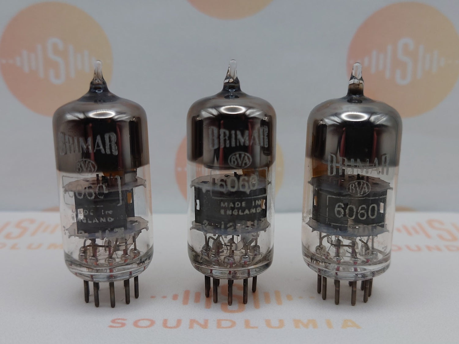 Brimar 6060 ECC81 12AT7 vintage vacuum tubes yellow T flag O-getter BVA matched trio NOS