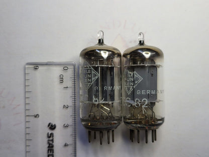 Telefunken ECC82 Matched Pair 17mm Smooth Plates ◇ Bottom - Berlin 1965/66 - NOS