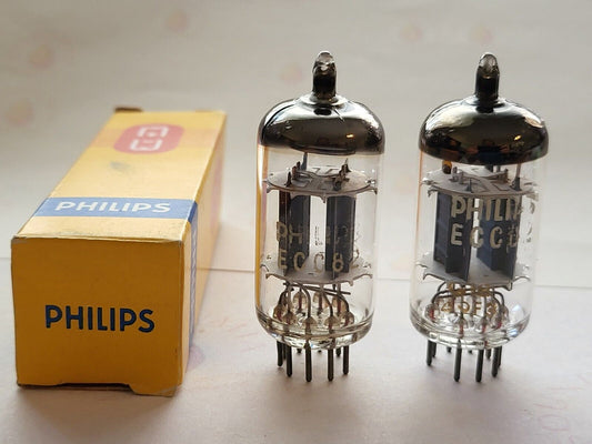 2x Philips ECC82 12AU7 Preamp Tubes - Holland 1969 Gf8 - NOS
