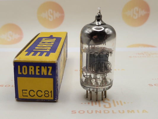 1x Lorenz ECC81 12AT7 in Orig. Box - Pre-SEL Black Round Logo - Germany 1950s