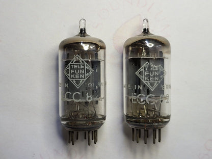 Telefunken ECC82 Matched Pair 17mm Smooth Plates ◇ Bottom - Berlin 1965/66 - NOS