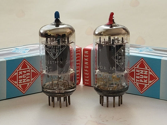 Telefunken ECC83 Matched Pair Colored Tips Smooth Plates - Berlin 1964/65 - NOS