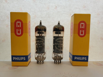 2x Philips Miniwatt EL84 6BQ5 D-Getter-Röhren – Sittard, NL 1955 rX1/rX2 – NOS