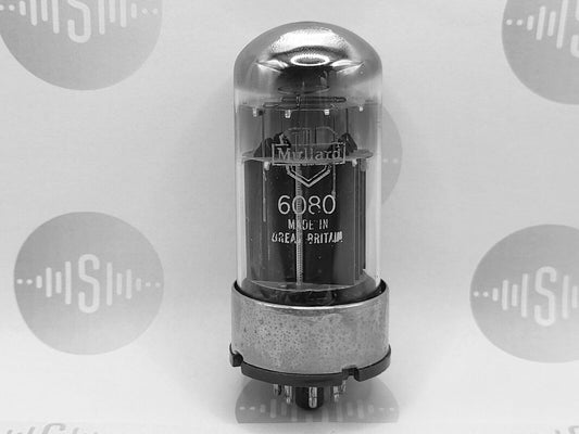 1x Mullard 6080 6AS7 3-Glimmer schwarze Platten Metallsockel - Mitcham '59 AJ1 - NOS+