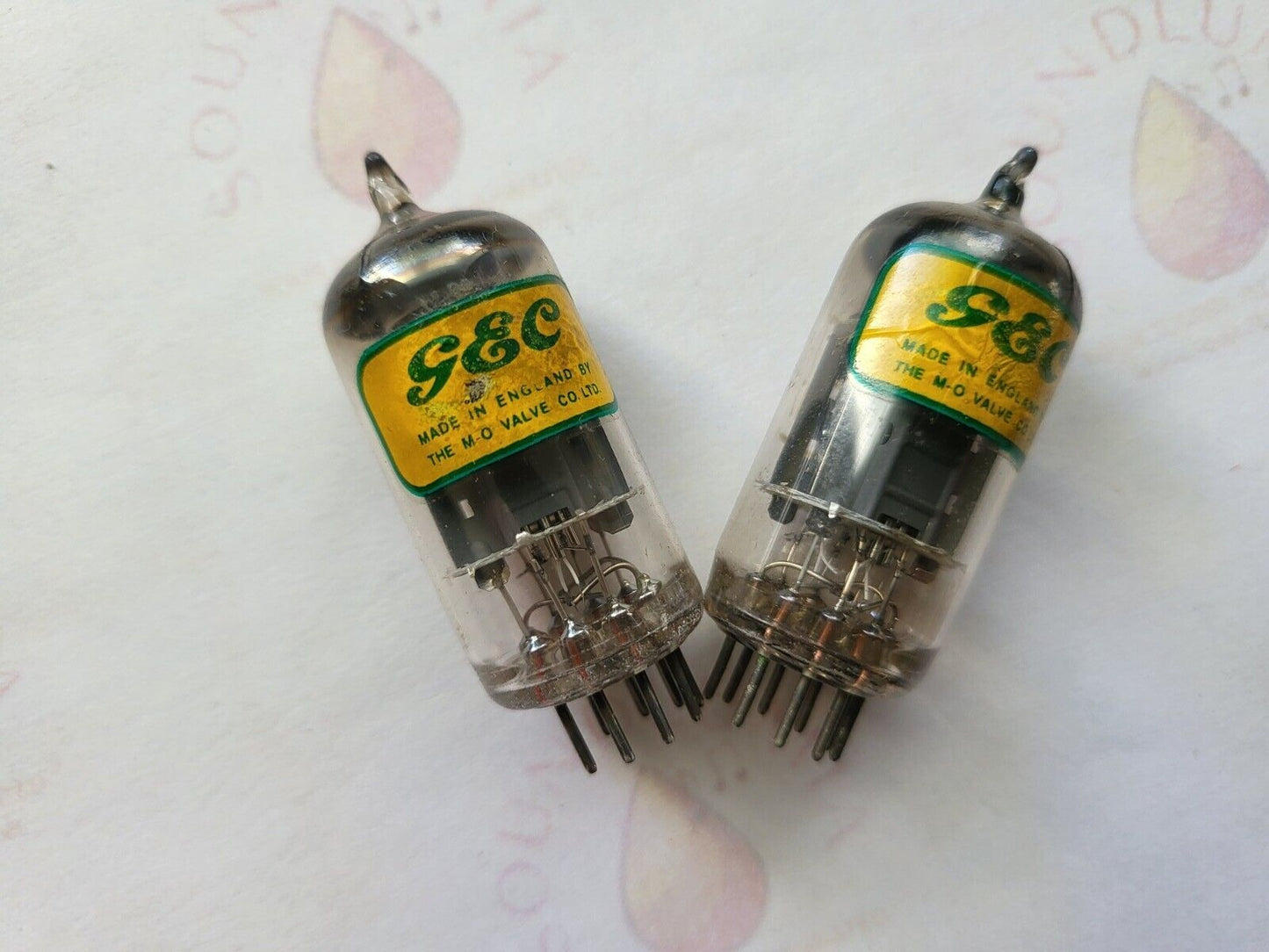 G.E.C. B329 ECC82 12AU7 Matched Pair 14mm Short Plates - Mullard Supply - 1950s