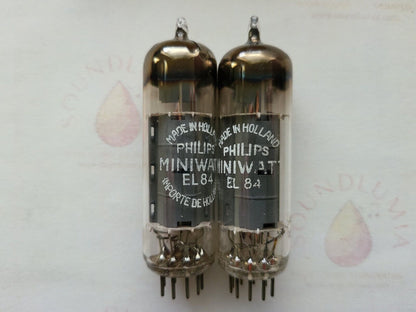 2x Philips Miniwatt EL84 6BQ5 D-Getter-Röhren – Sittard, NL 1955 rX1/rX2 – NOS