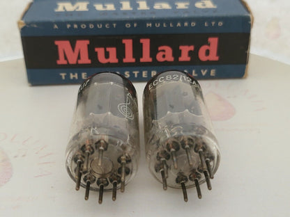 Mullard ECC82 Long Plates Wrinkled Glass Red Tip Matched Pair - Mitcham 1958 NOS