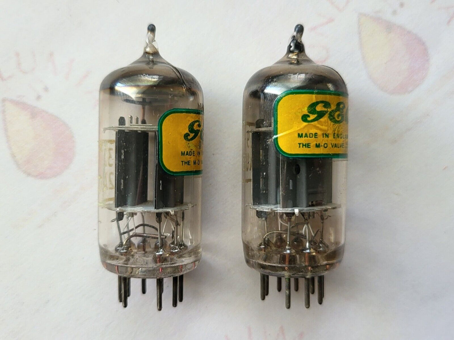 G.E.C. B329 ECC82 12AU7 Matched Pair 14mm Short Plates - Mullard Supply - 1950s