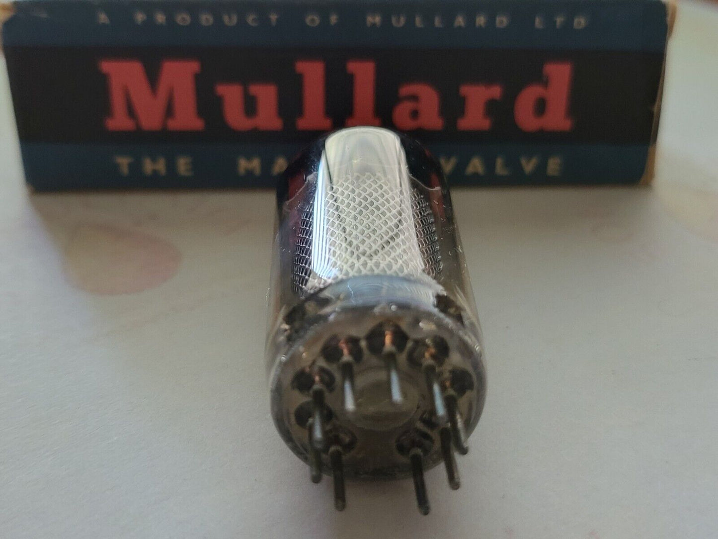 1x Mullard EF86 Lange Maschenplatten 15° Quadrat D Getter Philips Label Blackburn '59