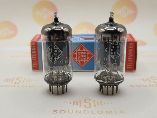 2x Telefunken ECC83 12AX7 17mm lange glatte Platten ◇ Unten - Berlin 1963 -Stark 