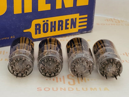 Lorenz PCC88 = 7DJ8 (6DJ8 equiv.) Black Logo Matched Quad  - Germany 1950s - NOS