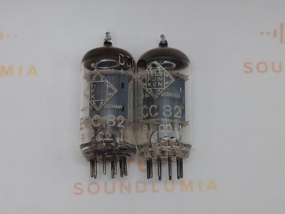 2x Telefunken ECC82 12AU7 Langrippenplatten vor ◇ unten - Berlin '53 - gleicher Code 