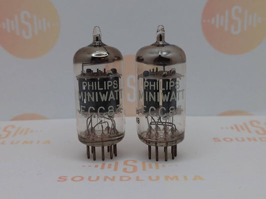 Philips ECC83 12AX7 Kurze Platten passendes Paar - Holland '60 I61 - gleicher Code - NOS 