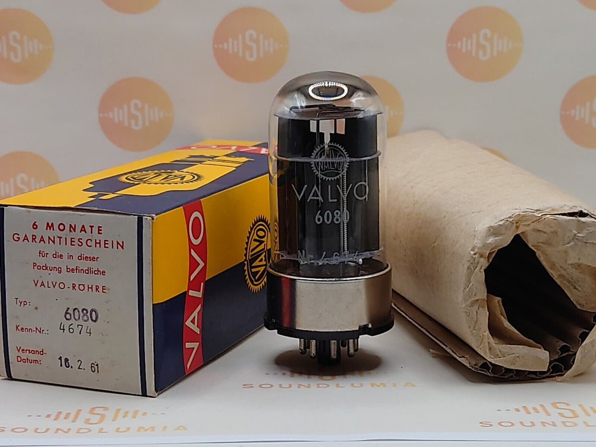 Valvo 6AS7 6080 vacuum tube with Black Plate and Metal Base, image 1