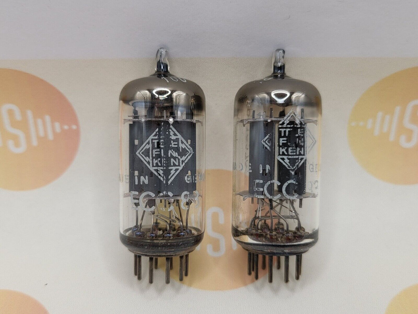 2x Telefunken ECC83 12AX7 17mm lange glatte Platten ◇ Unten - Berlin 1963 -Stark 