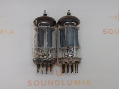 2x Telefunken ECC82 12AU7 Langrippenplatten vor ◇ unten - Berlin '53 - gleicher Code 