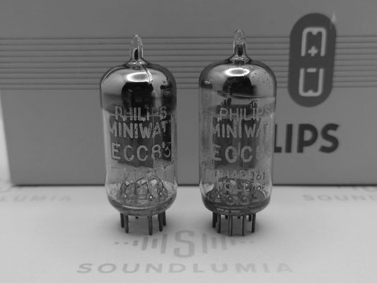 Philips Miniwatt ECC83 12AX7, kurze Platten, passendes Paar – Holland '59 I61 – fast neuwertig 