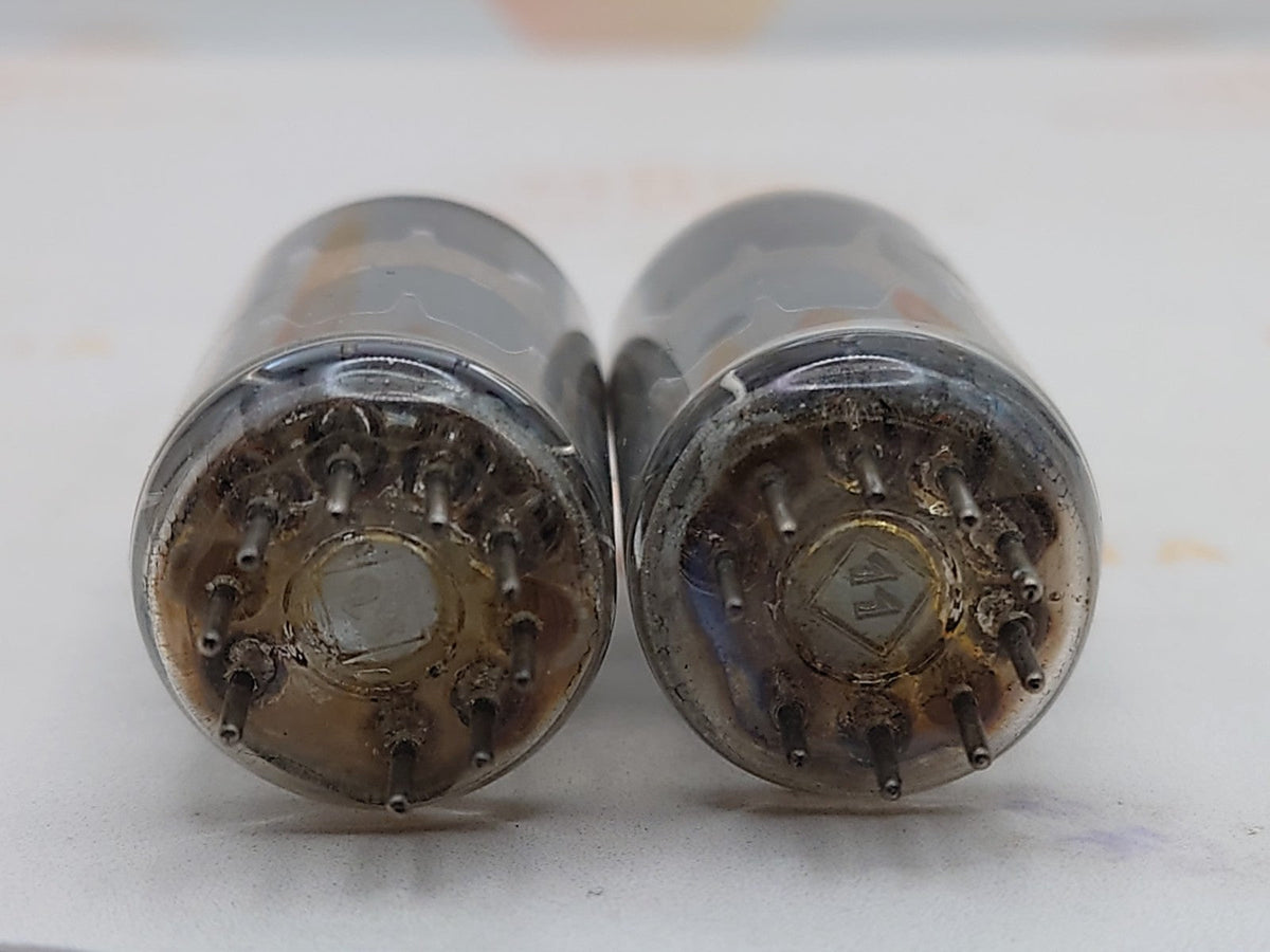 Telefunken EF86 vintage vacuum tubes gray plates O-getter diamond bottom Valvo label matched pair NOS