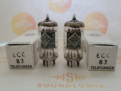 Telefunken ECC83 12AX7 Matched Pair 17mm Ribbed Plates ◇ Base - Berlin 1957