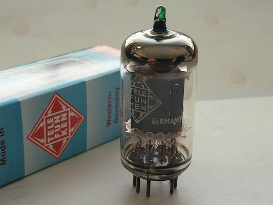 1x Telefunken ECC82 Green Tip - 17mm glatte Platten ◇ unten - Berlin 1961 