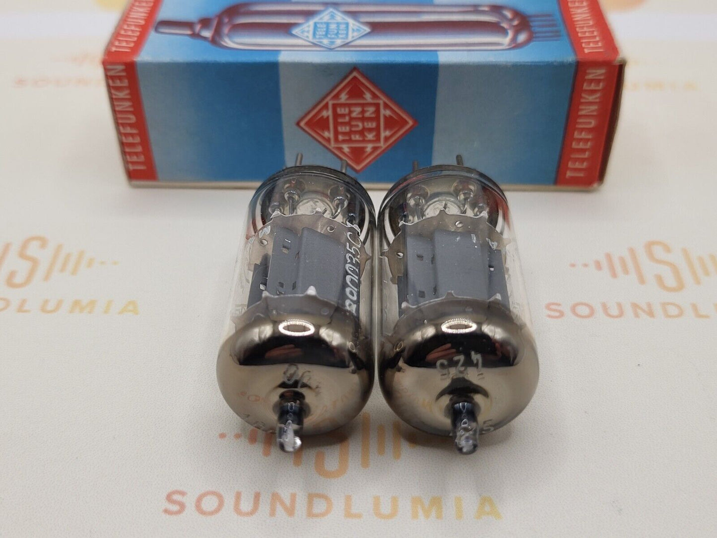 2x Telefunken ECC83 12AX7 17mm lange glatte Platten ◇ Unten - Berlin 1963 -Stark 
