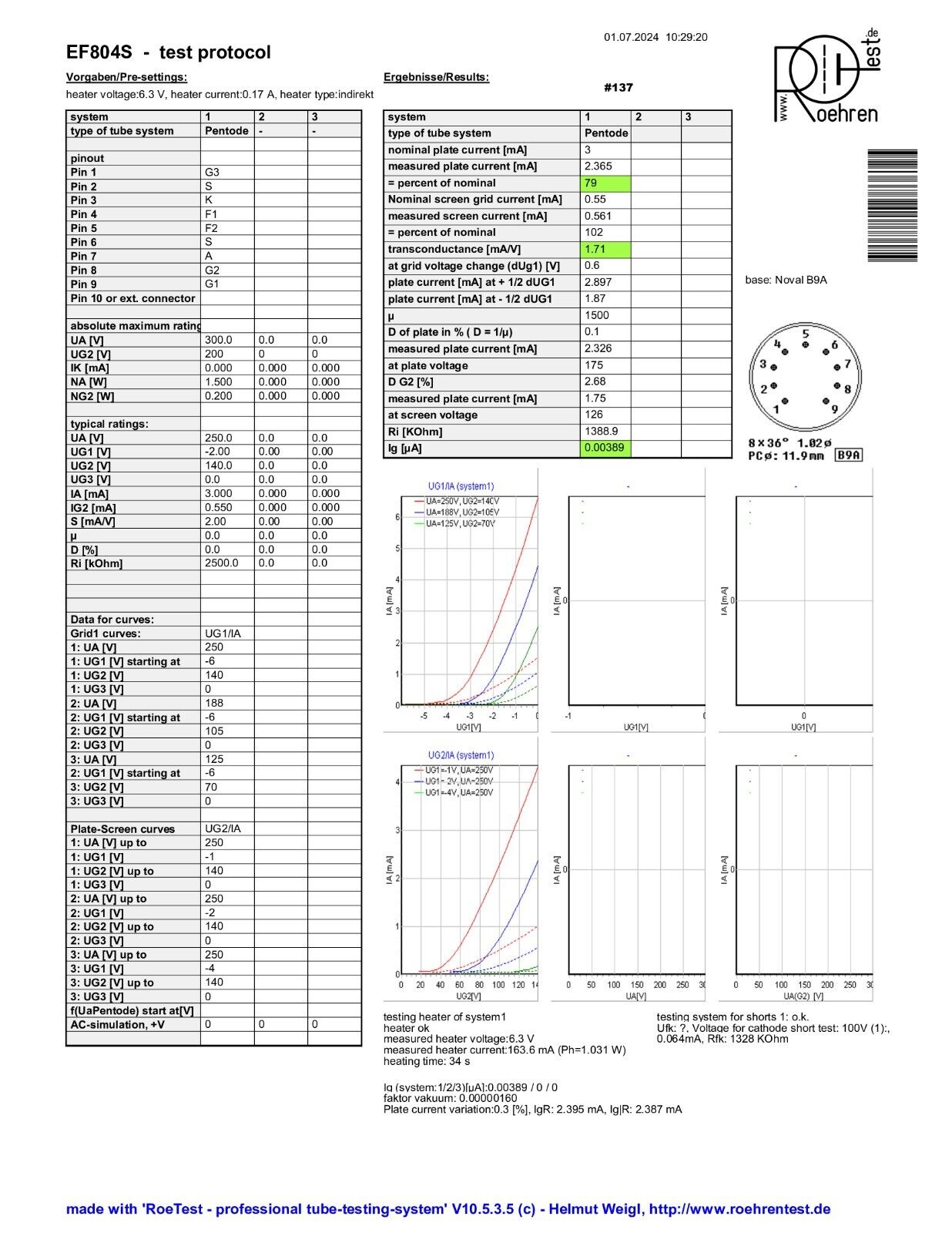 1x Telefunken EF804S Labormuster (prototypes de laboratoire) - ◇ Bas - Solide