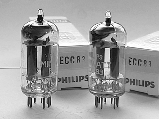 Philips 12AX7 ECC83 Foil D 45° Getter 17mm Long Plates Matched Pair- mC2 ⊿7A NOS