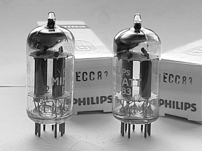 Philips 12AX7 ECC83 Folie D 45° Getter 17mm lange Platten passendes Paar - mC2 ⊿7A NOS