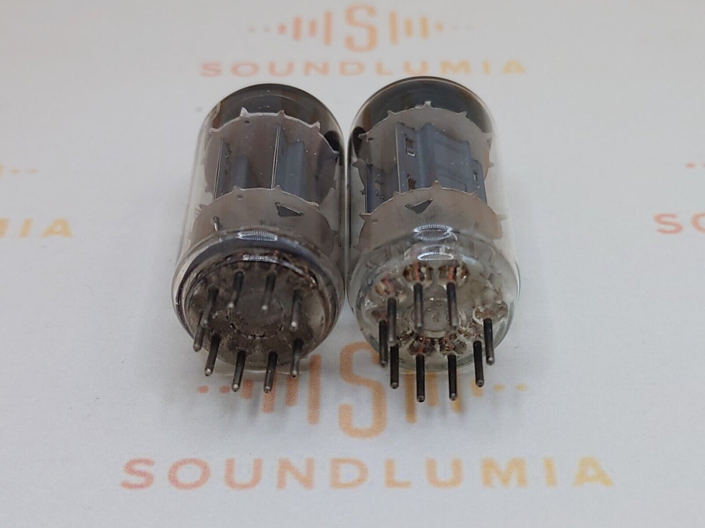 2x Telefunken ECC82 12AU7 Langrippenplatten vor ◇ unten - Berlin '53 - gleicher Code 