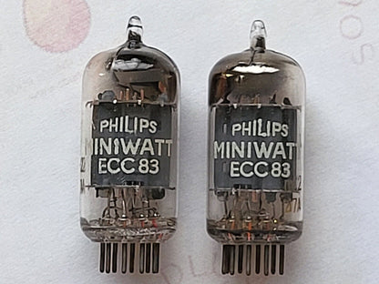 Philips 12AX7 ECC83 Foil D 45° Getter 17mm Long Plates Matched Pair- mC2 ⊿7A NOS
