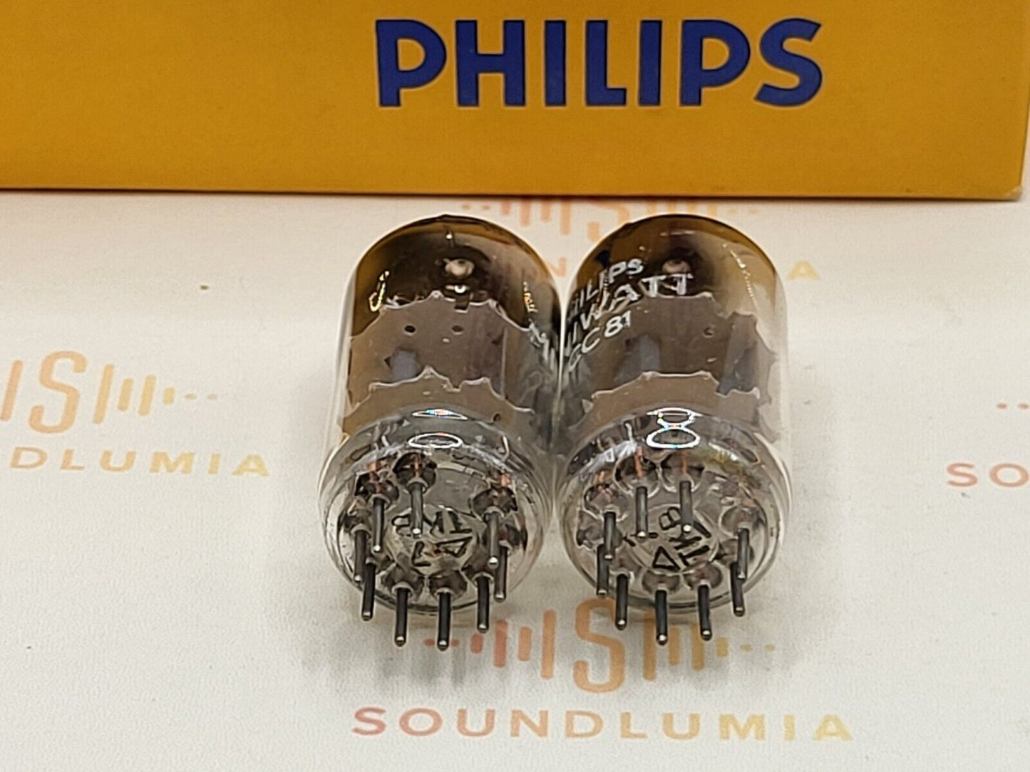 Philips ECC81 12AT7 45° Angled D-Getter Matched Pair - Copenhagen 1957  (∆7 TkB)