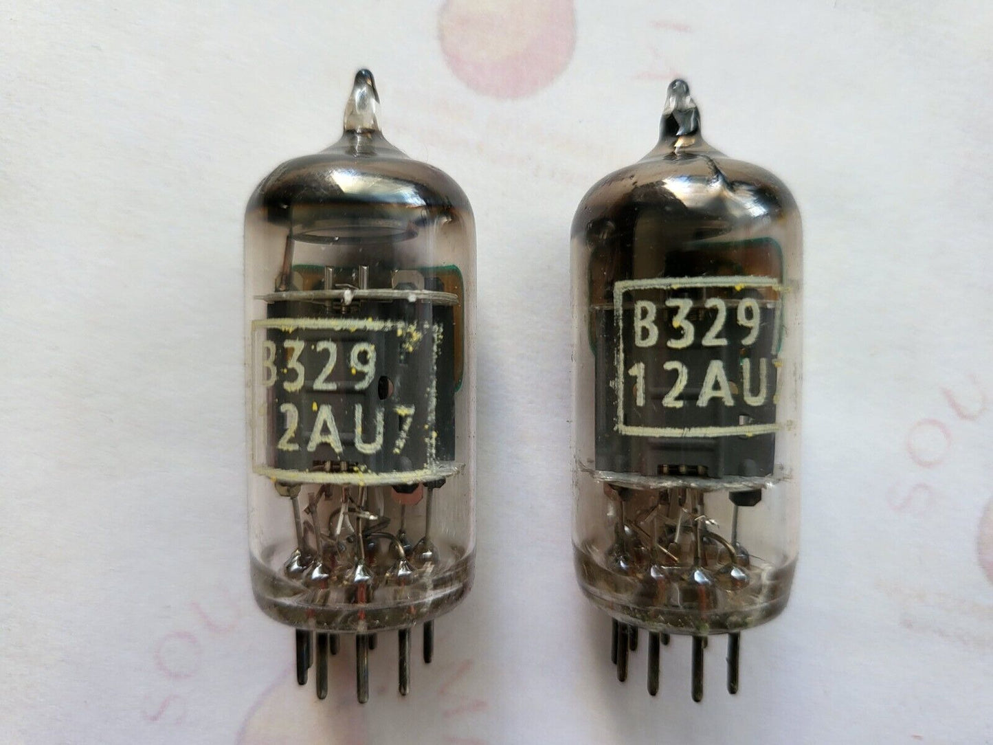 G.E.C. B329 ECC82 12AU7 Matched Pair 14mm Short Plates - Mullard Supply - 1950s