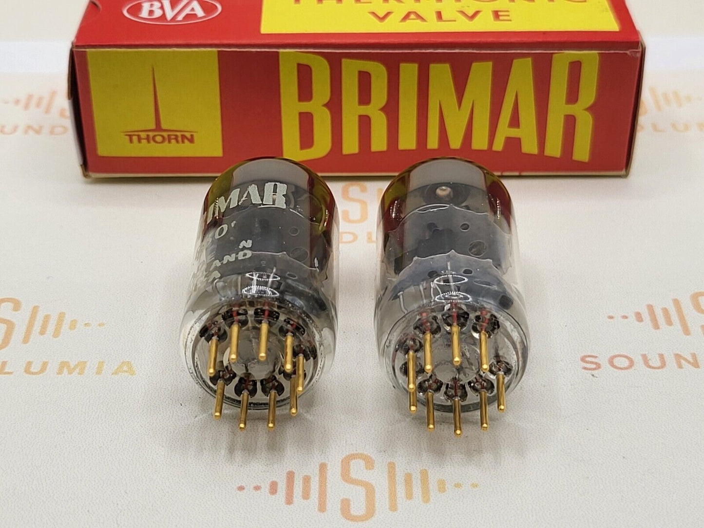 Brimar B309 (ECC81+) Schwarze Platten, passendes Paar mit Goldstiften – 1960/62 – BVA – Stark