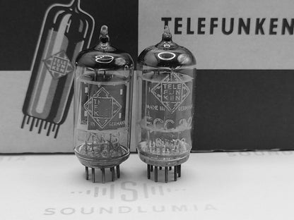 2x Telefunken ECC82 12AU7 Langrippenplatten vor ◇ unten - Berlin '53 - gleicher Code 