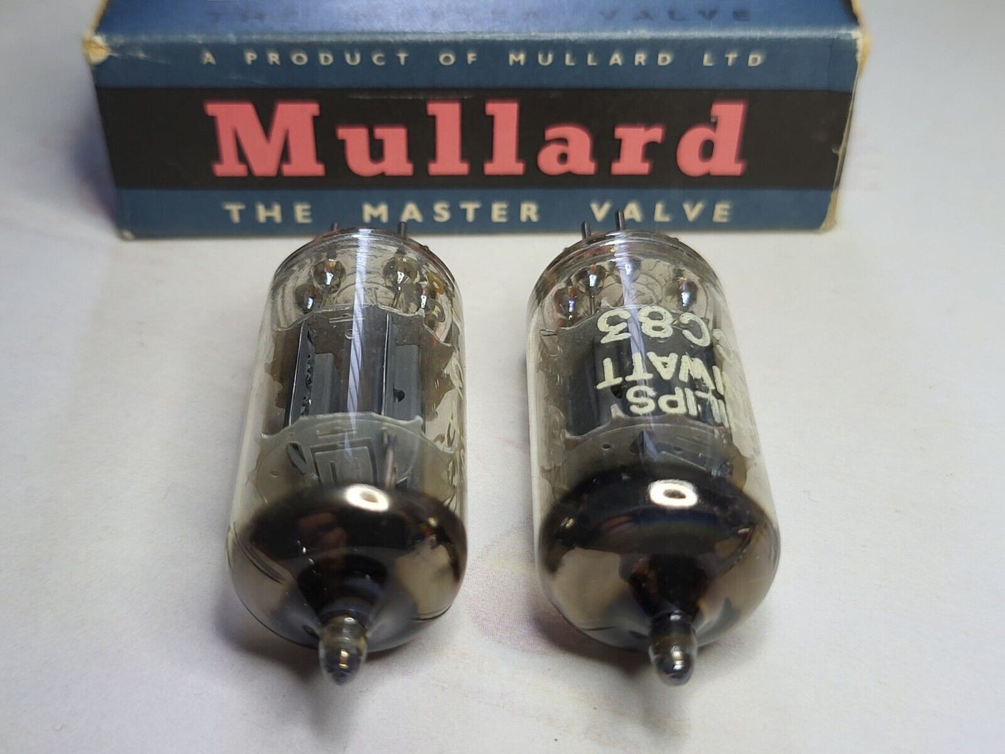 2x Mullard 12AX7 ECC83 Short Plates - Philips Label - Blackburn 1959 I61 - NOS