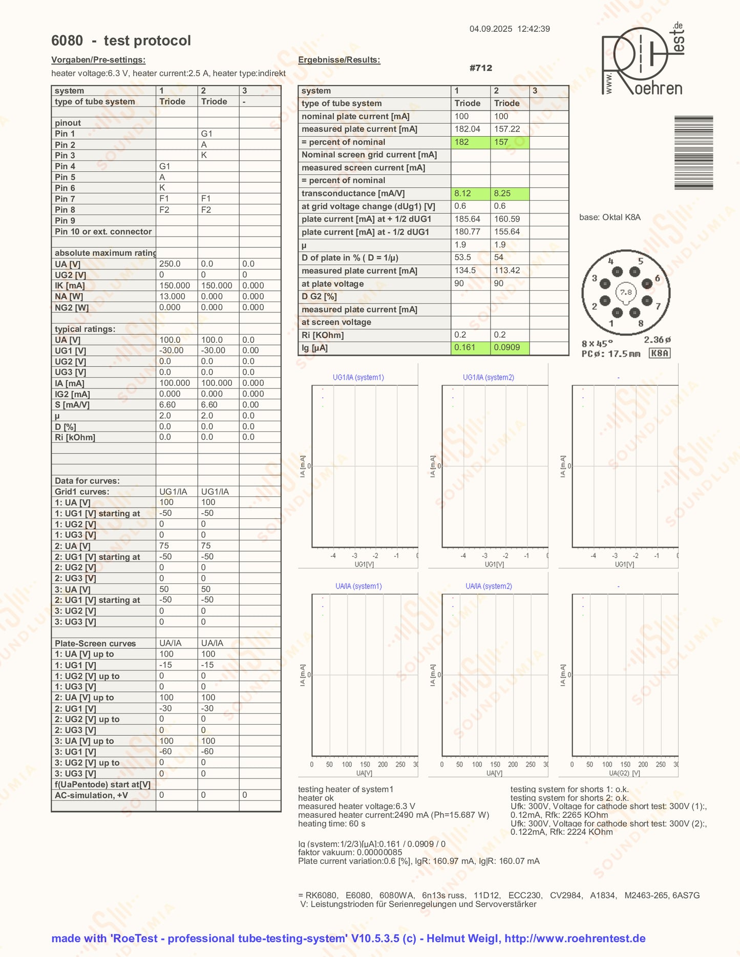 1x Mullard 6080 6AS7 3-Glimmer schwarze Platten Metallsockel - Mitcham '59 AJ1 - NOS+