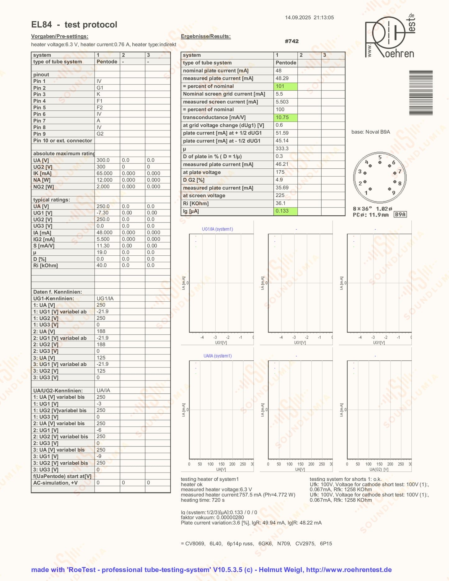 Telefunken EL84 6BQ5 O-getter Matched Pair ◇ Bottom - Berlin '62/'63 - Near NOS