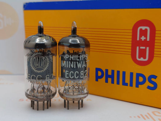 2x Philips ECC82 12AU7 Short Plates O-getter - Surenese FR 1970 - NOS