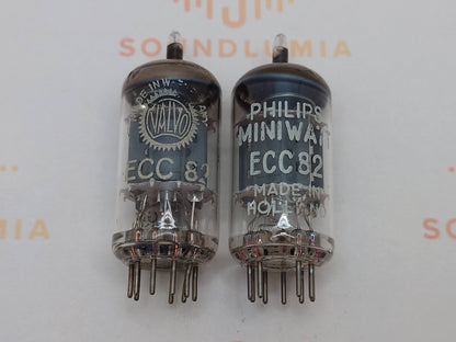 2x Philips ECC82 12AU7 Short Plates O-getter - Surenese FR 1970 - NOS