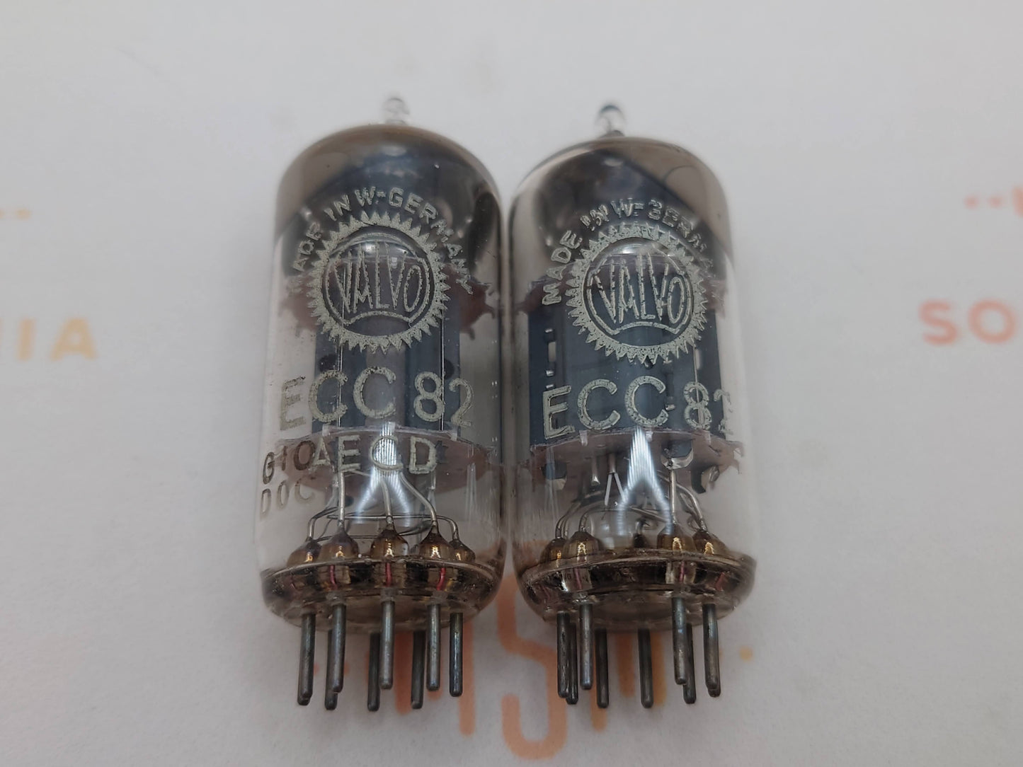 Valvo ECC82 Short Plates 30-deg Angled Getter Matched Pair - Hamburg 1960 - NOS+