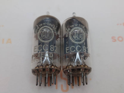 Valvo ECC82 Short Plates 30-deg Angled Getter Matched Pair - Hamburg 1960 - NOS+