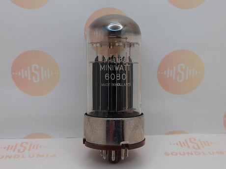 Mullard 6080 6AS7 vacuum tube with Black Plate and Metal Base, image 16