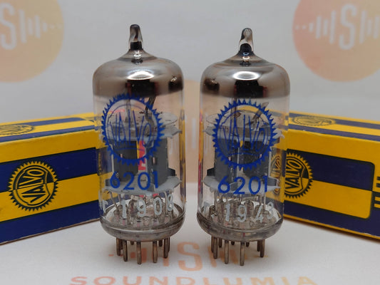 Telefunken 6201 ECC801S Matched Pair ◇ Bottom- Blue Valvo Label - 1960s W. Germany - Near NOS