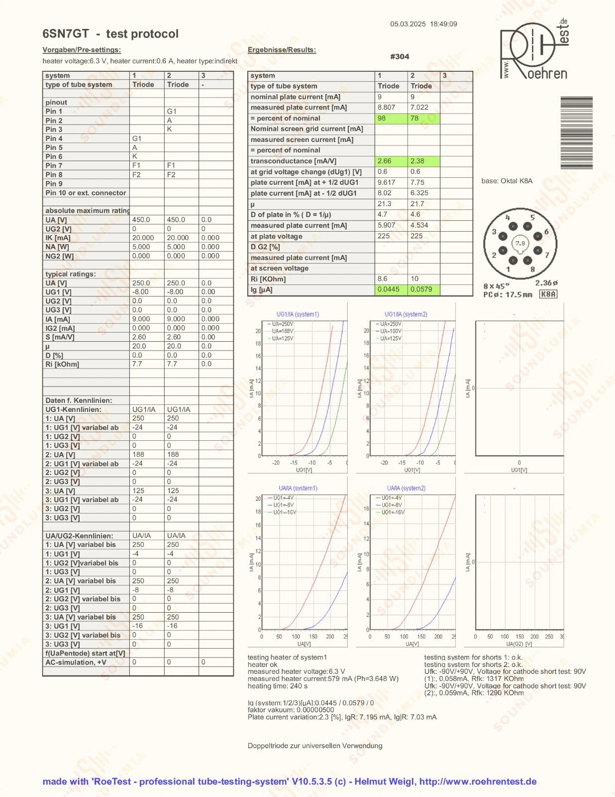 1x Philips 6SN7GT Bottom Rectangle Getter – Holland 1960s – Tests NOS
