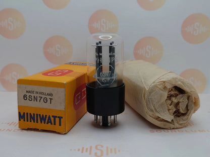 1x Philips 6SN7GT Bottom Rectangle Getter – Holland 1960s – Tests NOS