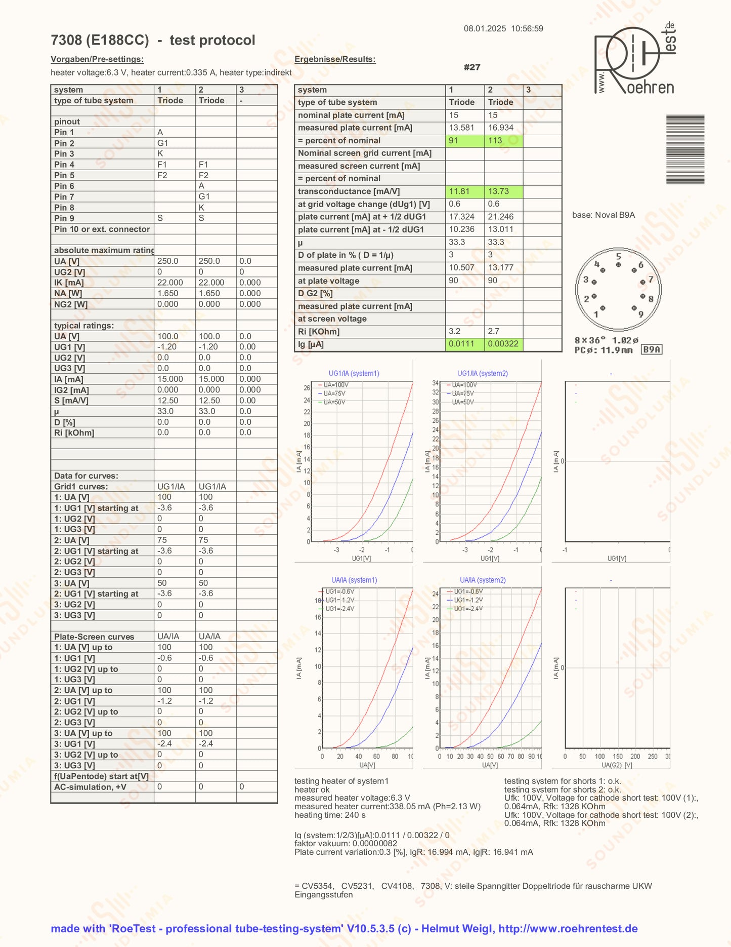 Amperex PQ 7308 E188CC 美国
