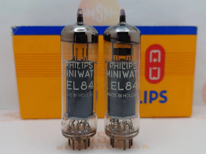 飞利浦 EL84 6BQ5 O型吸气管匹配对 - 1964年产于海尔伦 - 近乎全新库存
