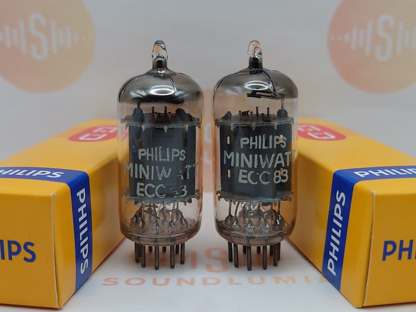Philips ECC83 D-Folien Getter Lange Platten Passendes Paar - Heerlen '57 mC4 - Stark