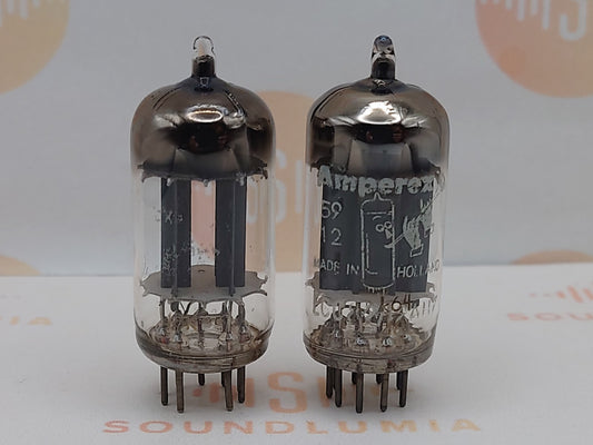2x Philips ECC82 12AU7 Long Plates D-foil getter - Heerlen 1958 - Strong