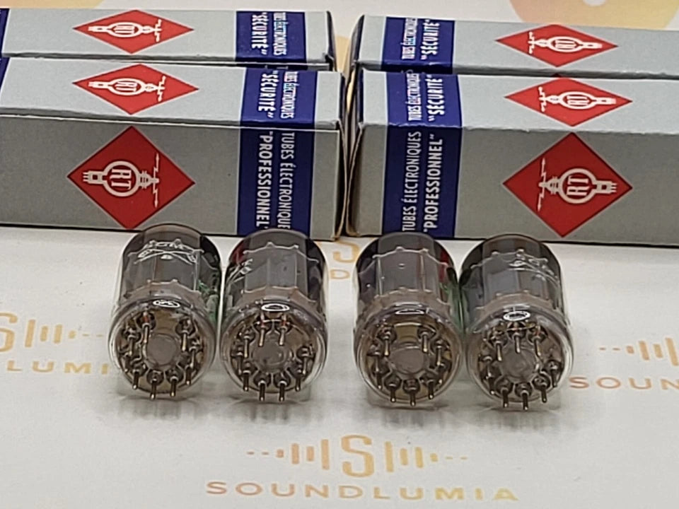 4x La Radiotechnique Philips France ECC82 Long Plates -Surenese FR '59 Same Code - NIB NOS